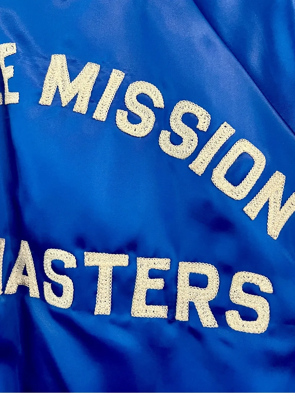Vintage Shawnee Mission Bassmasters Blue Satin Bomber Jacket with Embroidery
